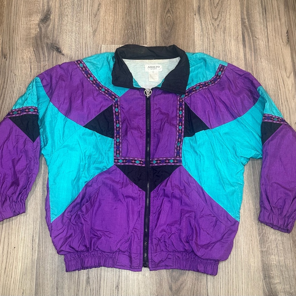 Womens Adolfo Sport 80s Lined Windbreaker Track Jacket Small Black